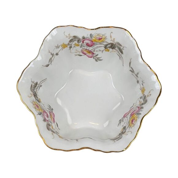 Vintage German Porcelain Serving Bowl: Floral Design, Gold Rim - Picture 3 of 8